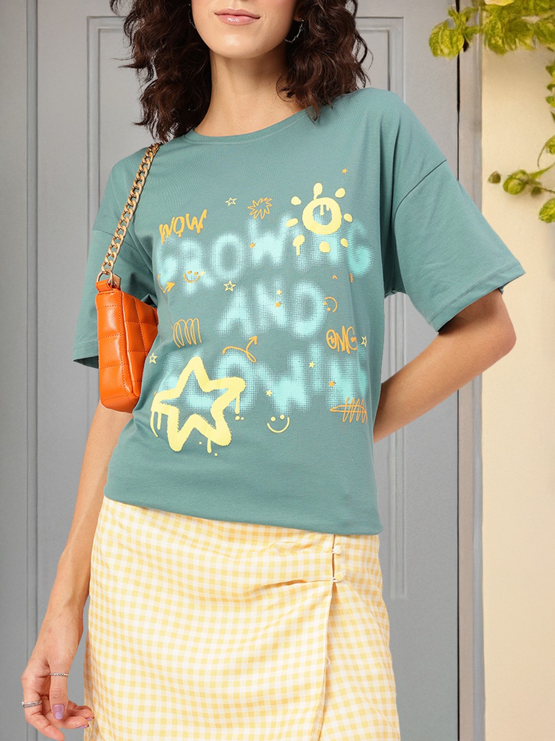 

DressBerry Limitless Love Printed Drop-Shoulder T-shirt, Green