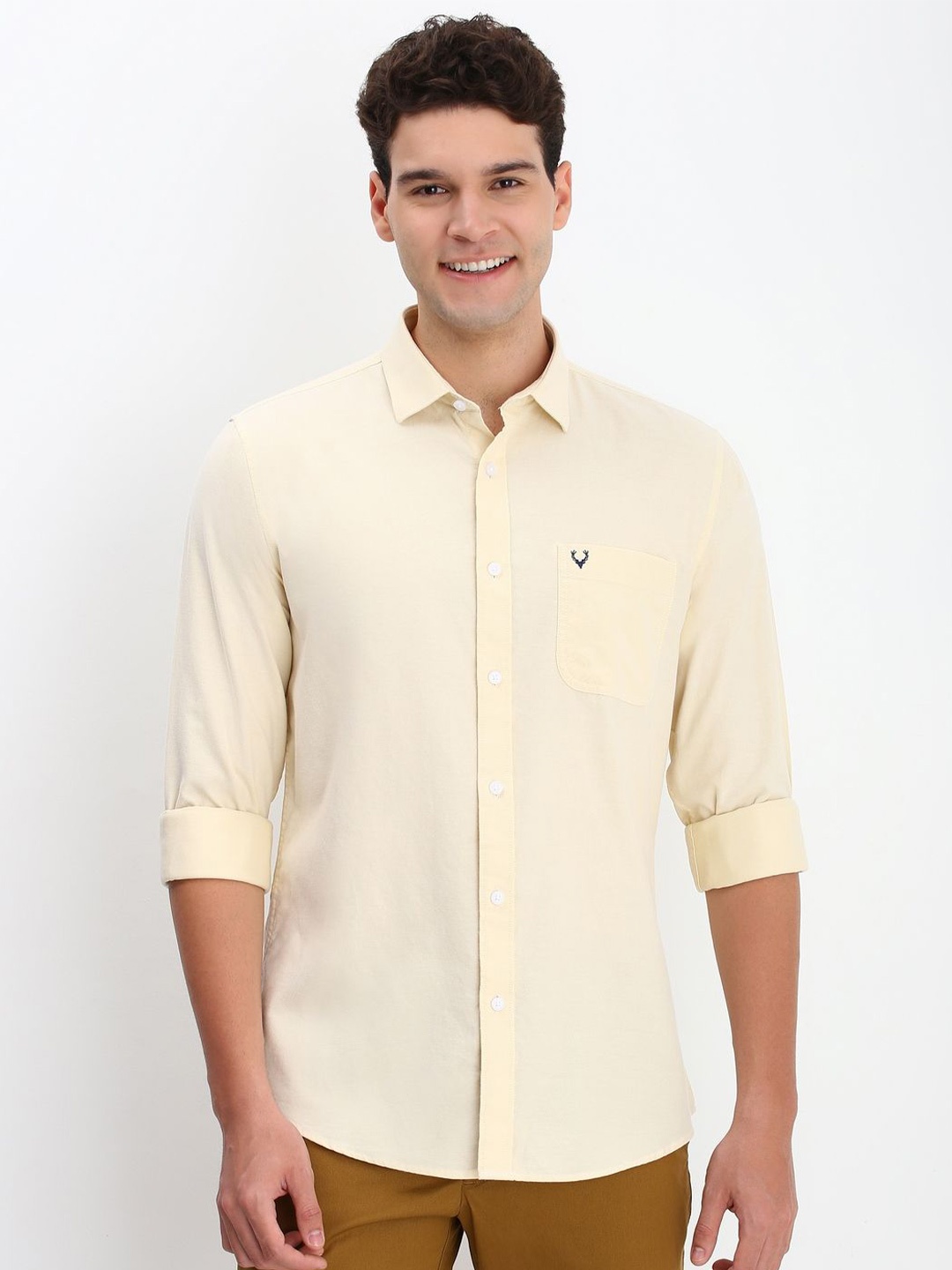 

Allen Solly Men Spread Collar Solid Cotton Slim Fit Casual Shirt, Beige