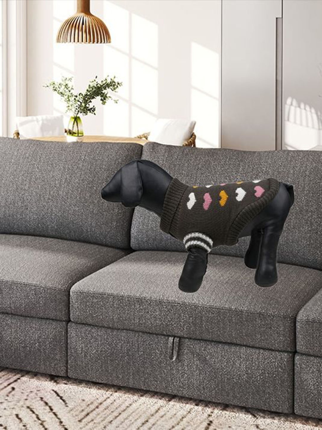 

Lulala Turtle Neck Self Design Dog Sweater, Black