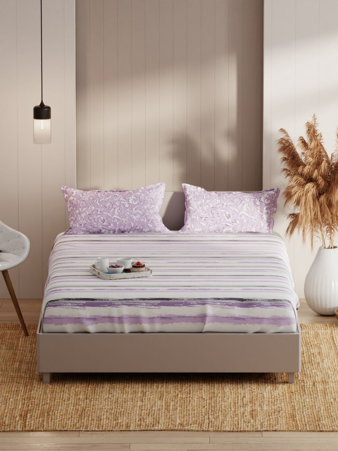 

KOPA Grey & White Striped Microfiber 152 TC Queen Bedsheet with 2 Pillow Covers 2.3 x 2.5m