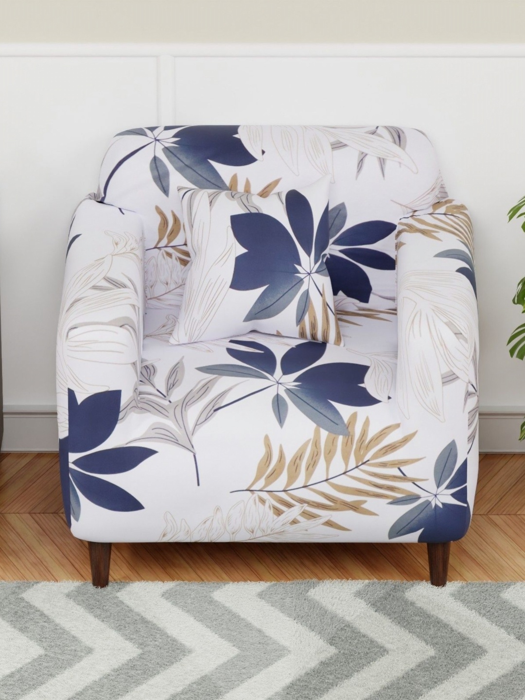 

Lukzer White Printed Polyester 1 Piece Sofa Cover With Arms