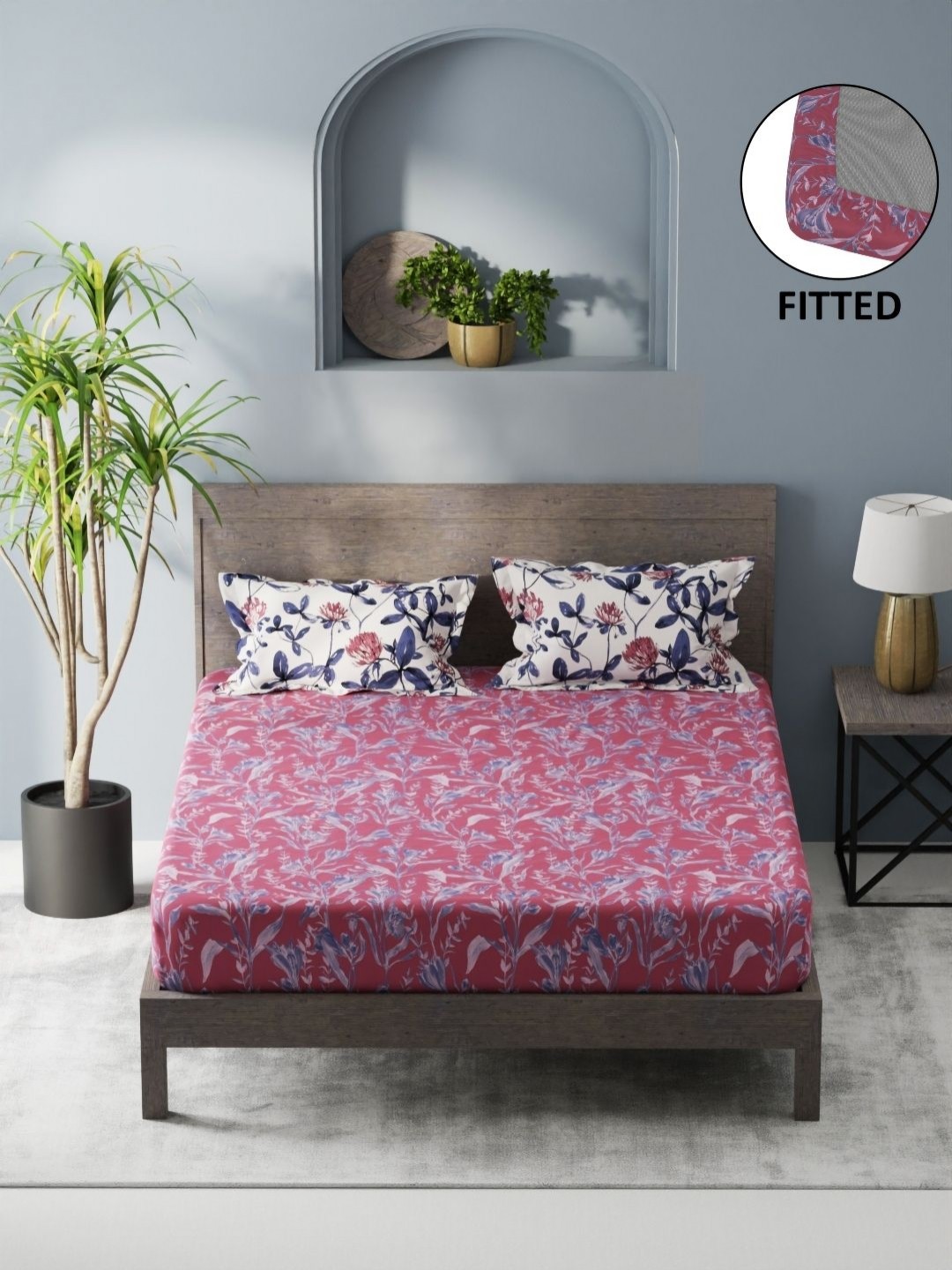 

KOPA Rose Floral 200 TC Microfiber Fitted King Bedsheet Set 1.80 m X 1.98 m X 25 cm