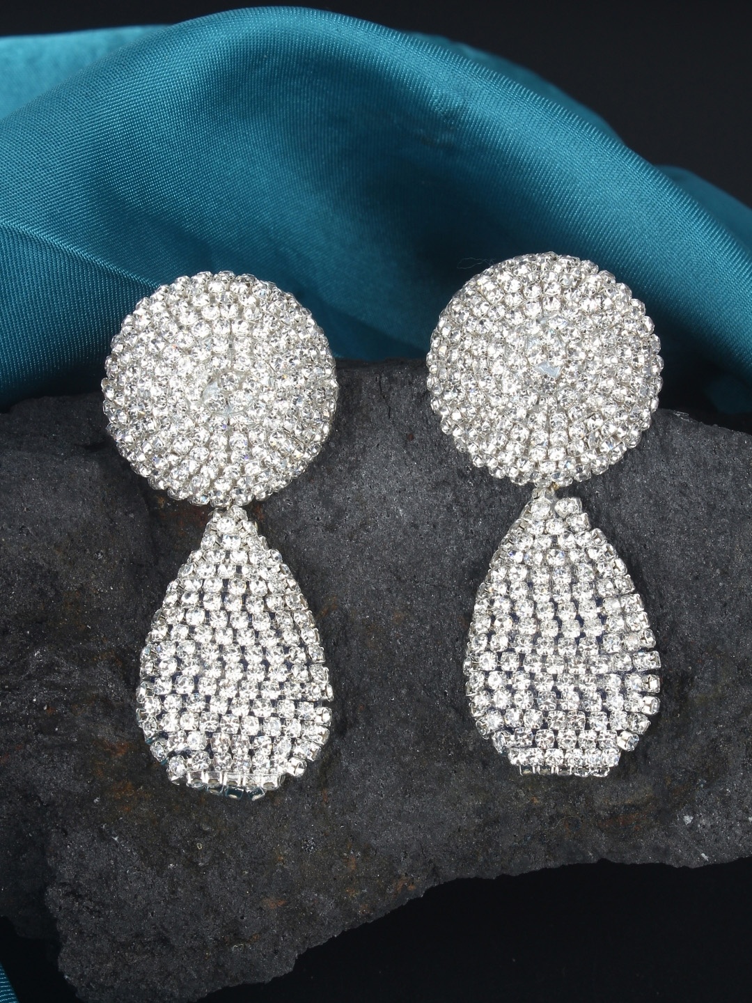 

KPOP Silver-Plated Contemporary Rhinestone Studded Drop Earrings