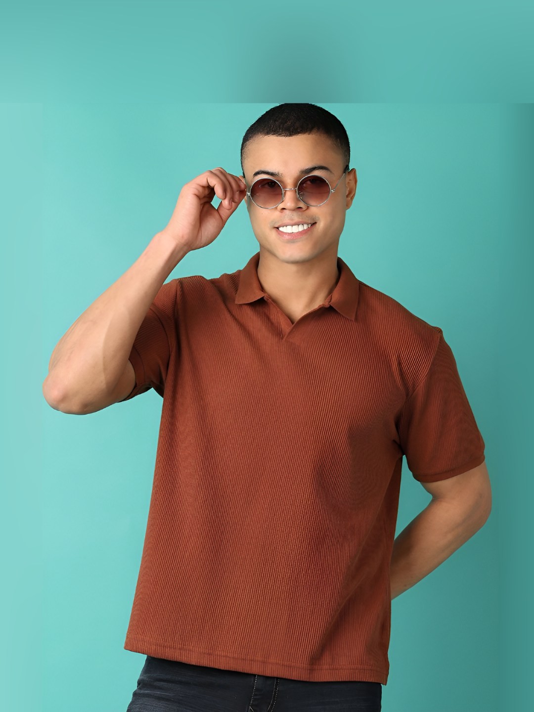 

V-Mart Men Solid Polo Collar Cotton T-shirt, Brown
