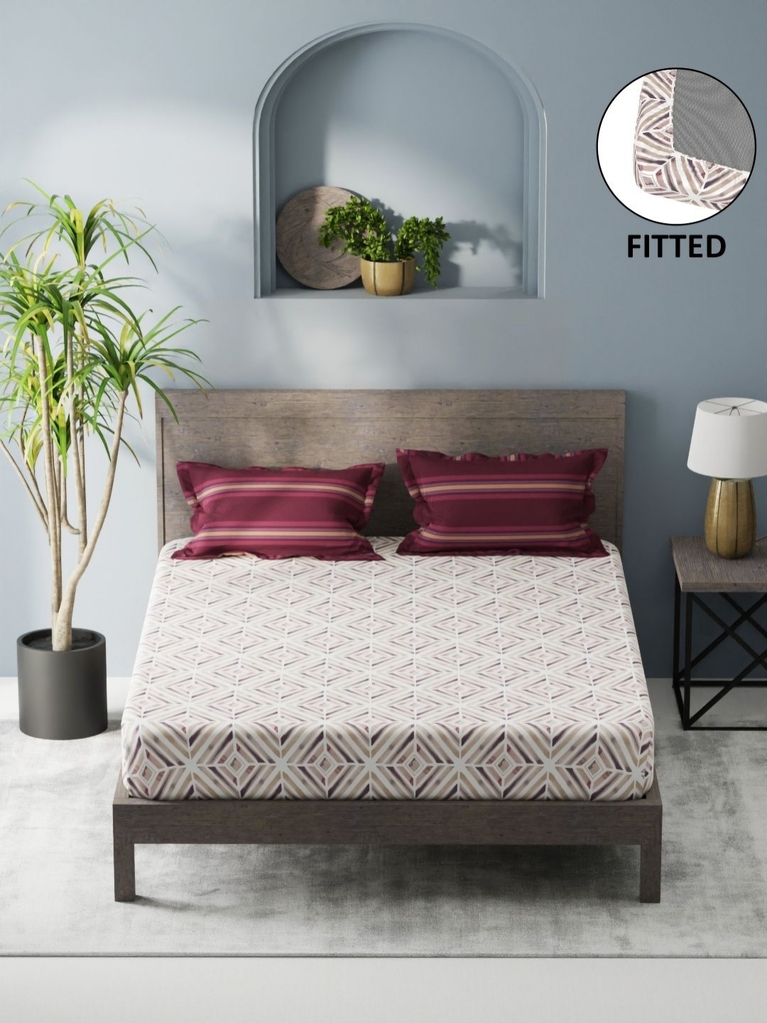 

KOPA Denim Burgundy Microfiber Fitted 200 TC King Bedsheet Set 1.80 m X 1.98 m X 25 cm