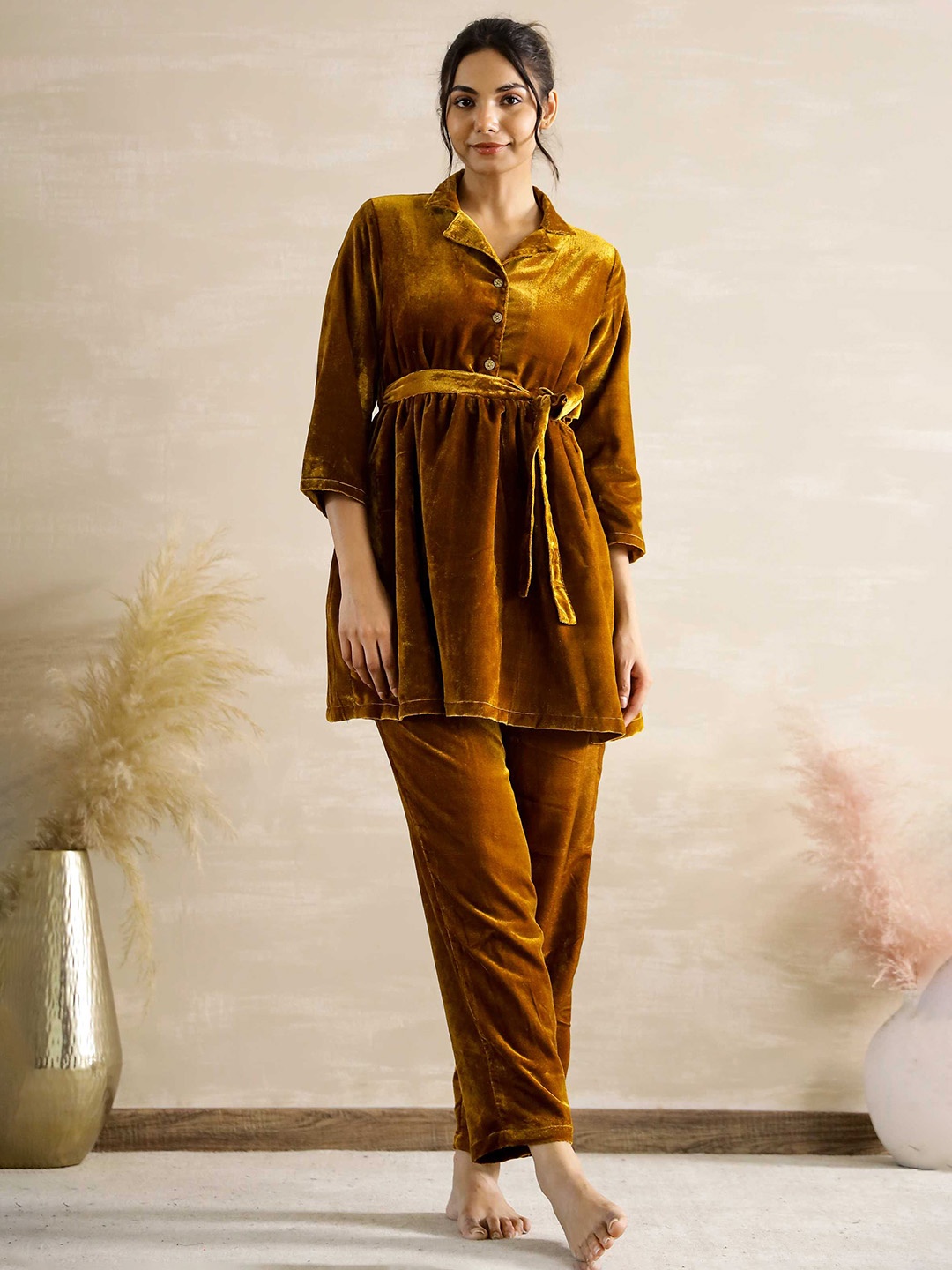 

FLAVIA CREATION Women Top & Trousers Night Suit, Brown