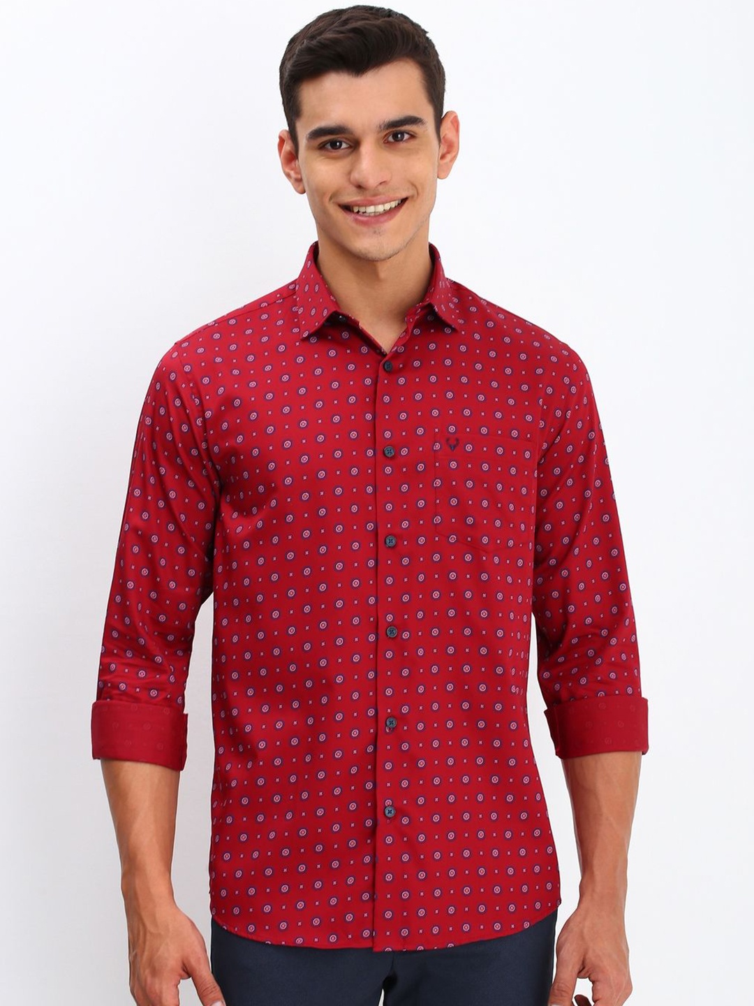

Allen Solly Men Spread Collar Floral Printed Cotton Slim Fit Casual Shirt, Red