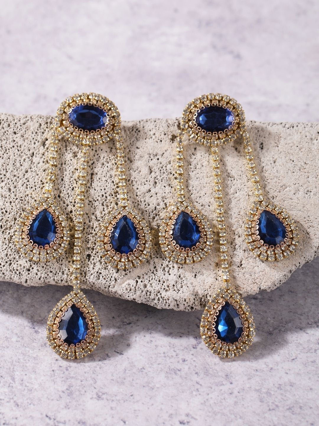 

KPOP Gold-Plated Rhinestone Studded Contemporary Drop Earrings