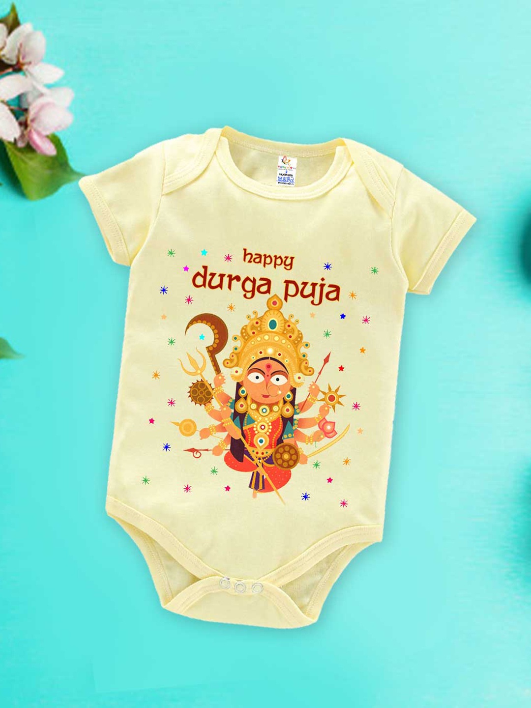 

Babywish Unisex Navaratri Special Printed Cotton Bodysuit, Yellow
