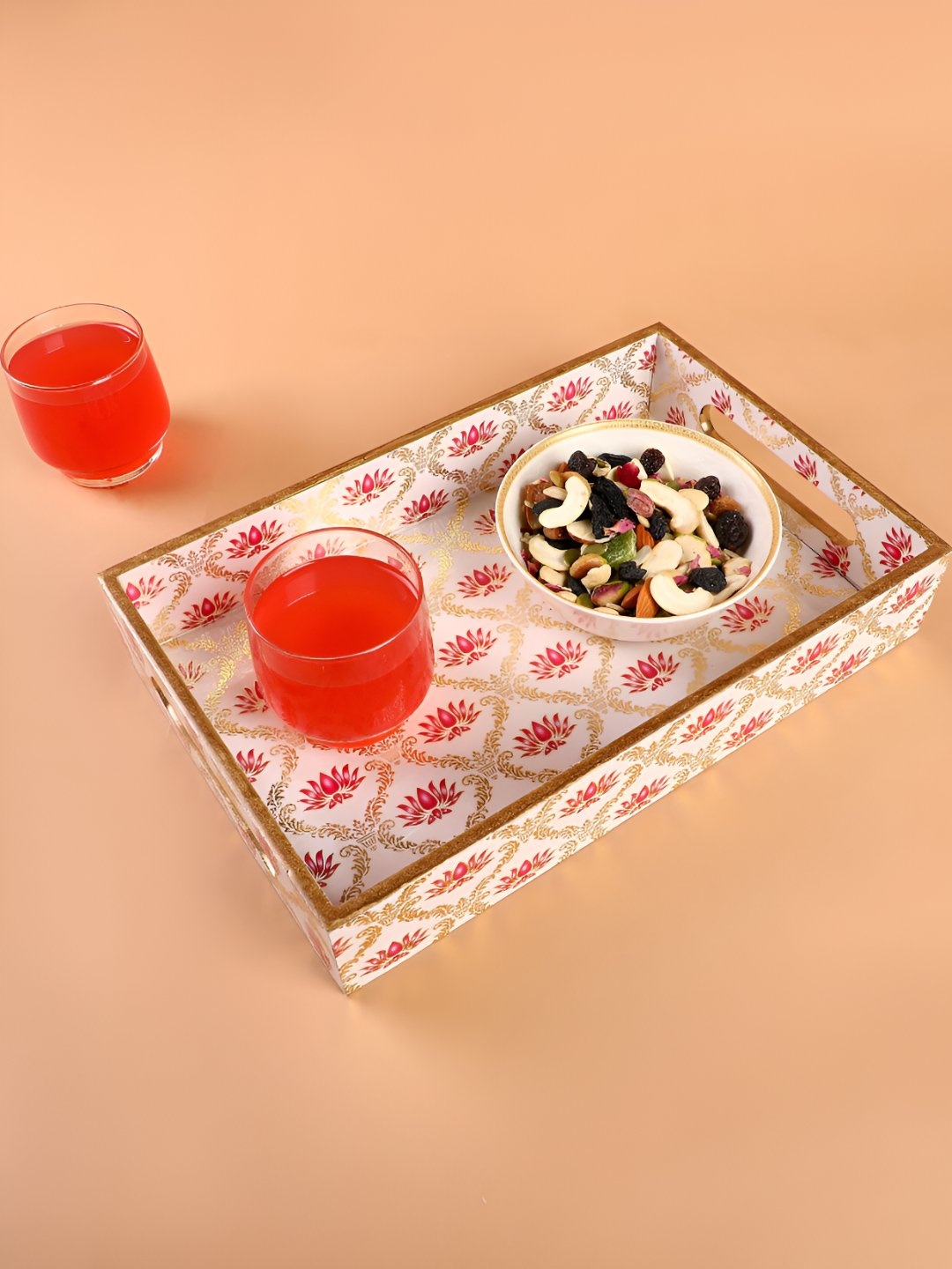 

THE HOME CO. Pink & White Glass Printed Serving Tray