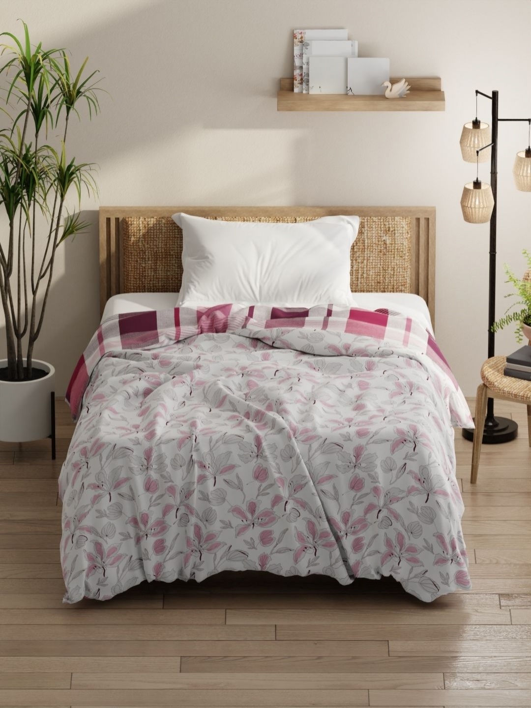 

KOPA Denim Cotton Feel White Floral Microfiber AC Room 150 GSM Single Bed Comforter