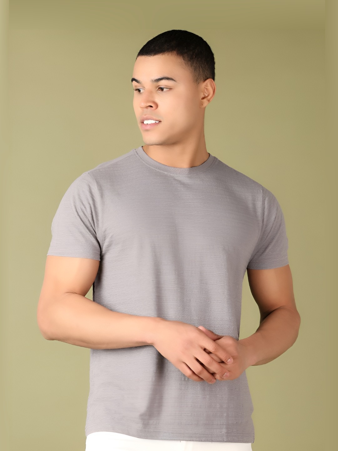 

V-Mart Men Solid Round Neck Cotton T-shirt, Grey