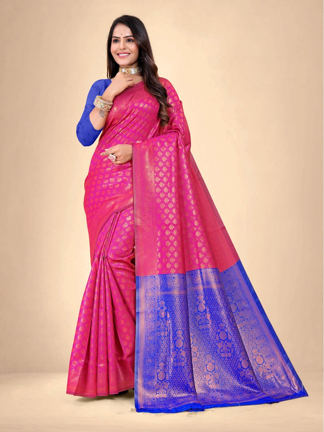 

Abhilasha Woven Design Zari Pure Silk Kanjeevaram Saree, Pink