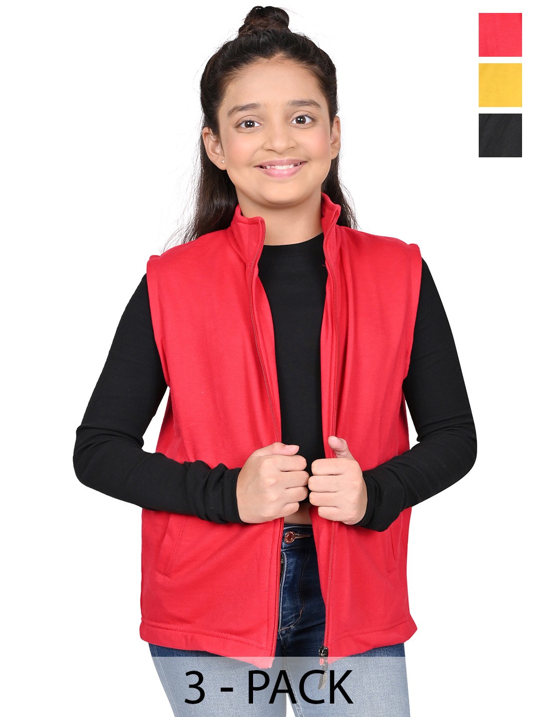 

BAESD Girls Pack Of 3 Mock Collar Solid Fleece Casual Open Front Jackets, Red