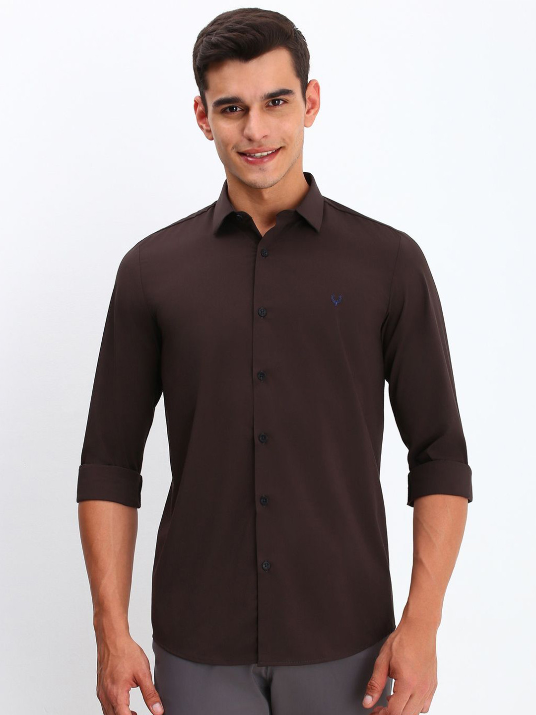 

Allen Solly Men Spread Collar Solid Slim Fit Casual Shirt, Brown