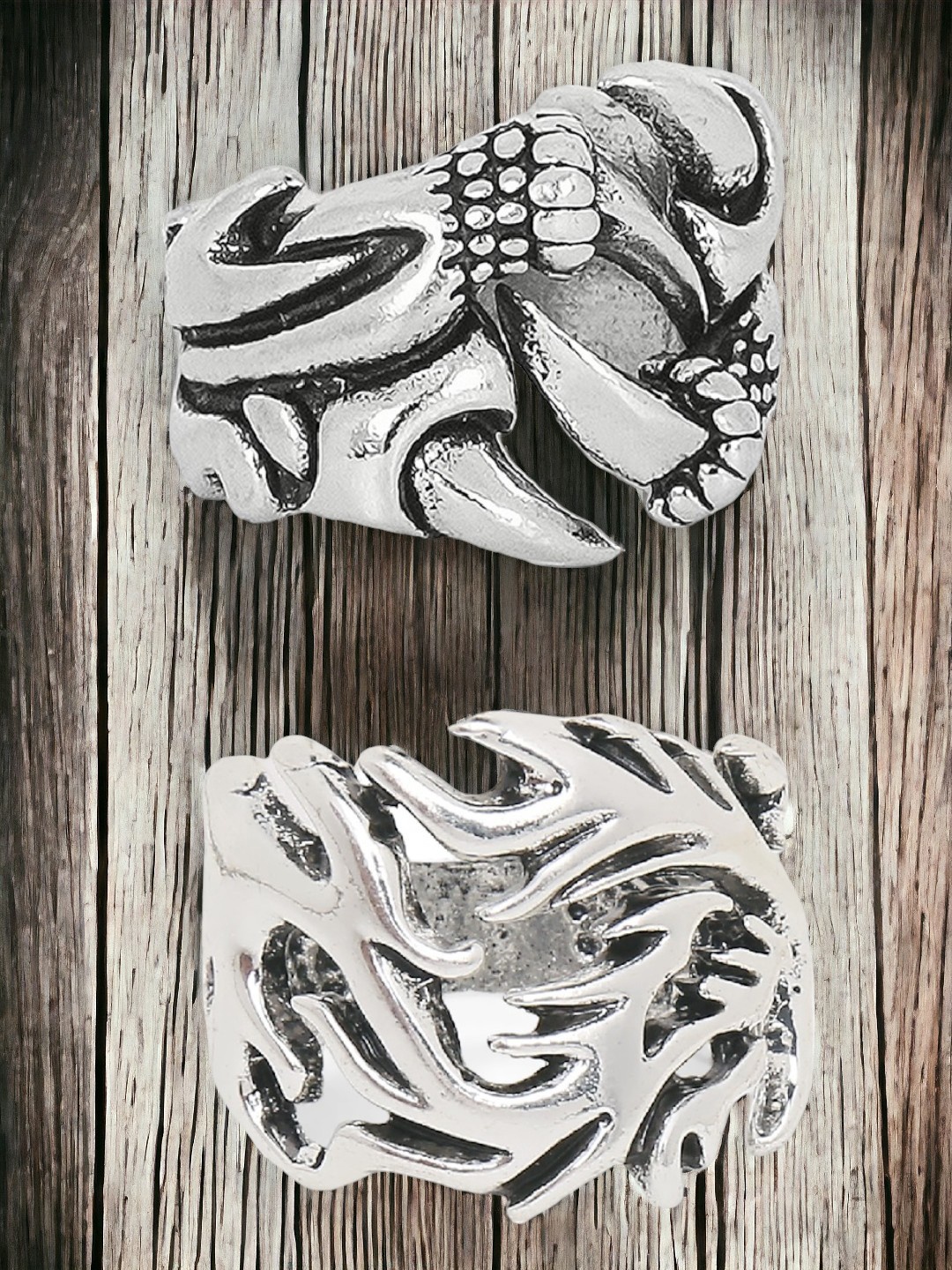 

fabula Men Set Of 2 Claws Design Finger Rings, Silver