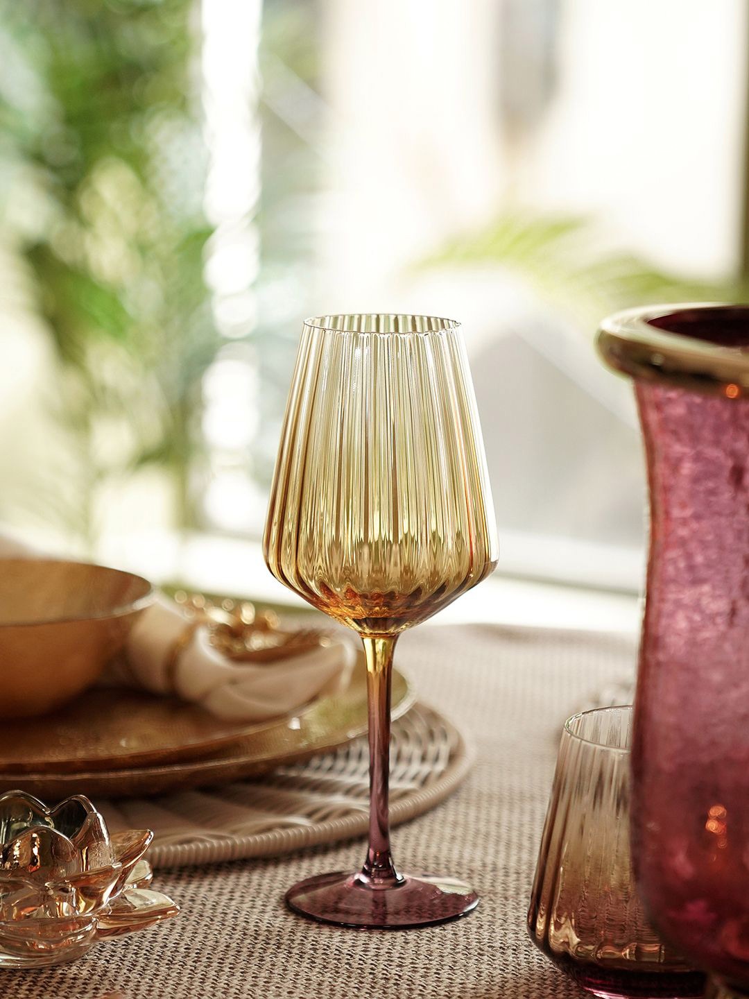 

Pure Home and Living Gold-Toned & Purple 2 Pieces Ribbed Wine Glasses