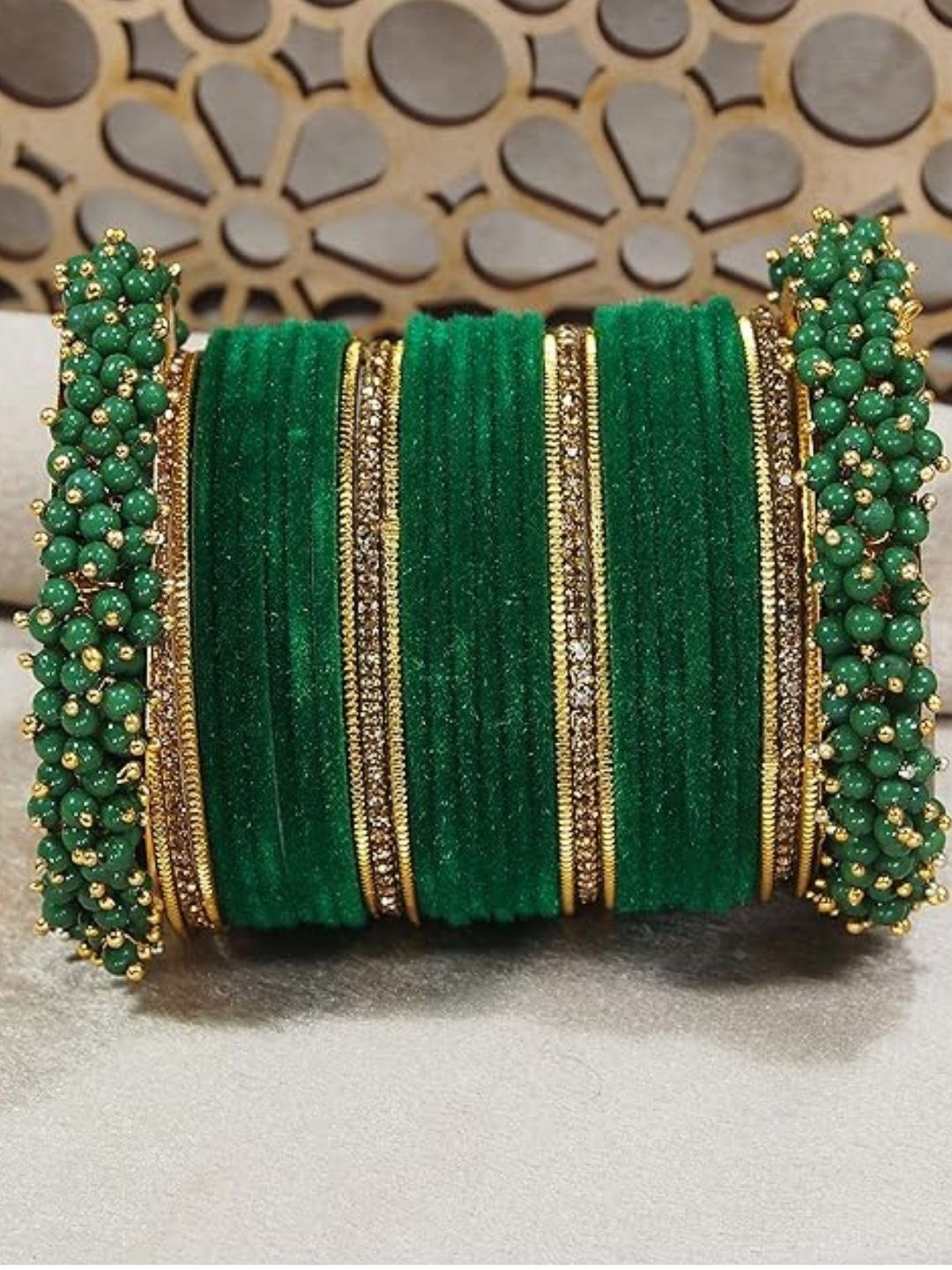 

I Jewels Set Of 32 Gold-Plated Stone Studded & Beaded Bangles