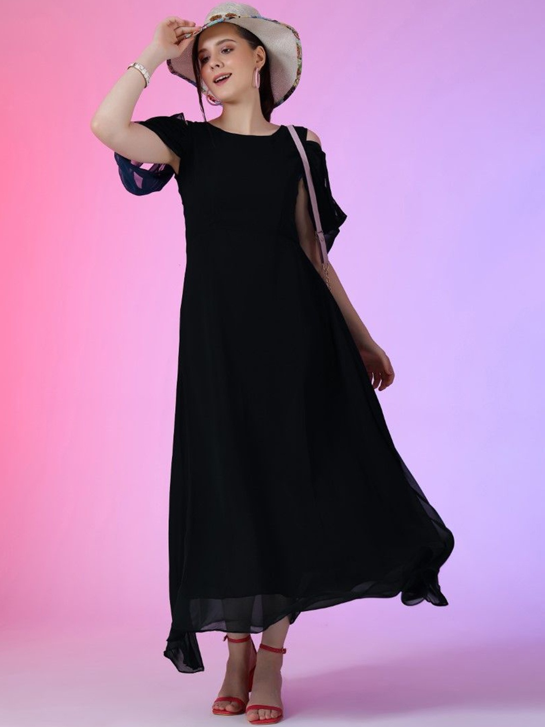 

Femvy Bell Sleeve Women Fit & Flare Maxi Dress, Black