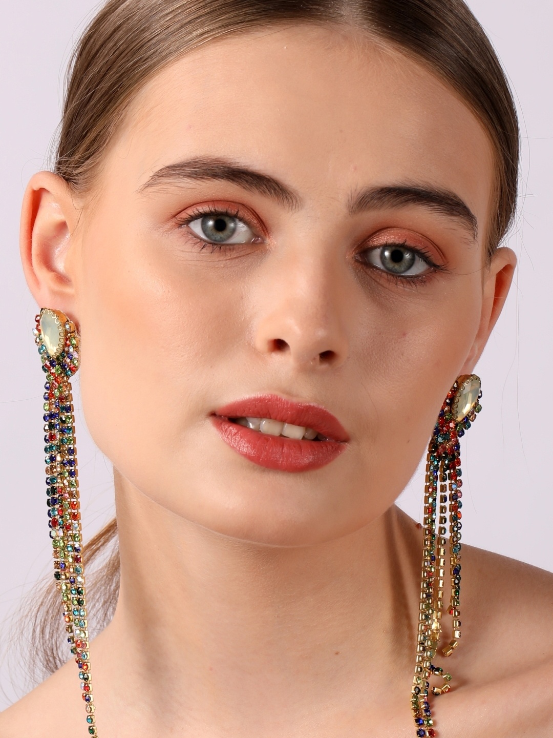 

KPOP Gold-Plated Rhinestone Studded Contemporary Drop Earrings