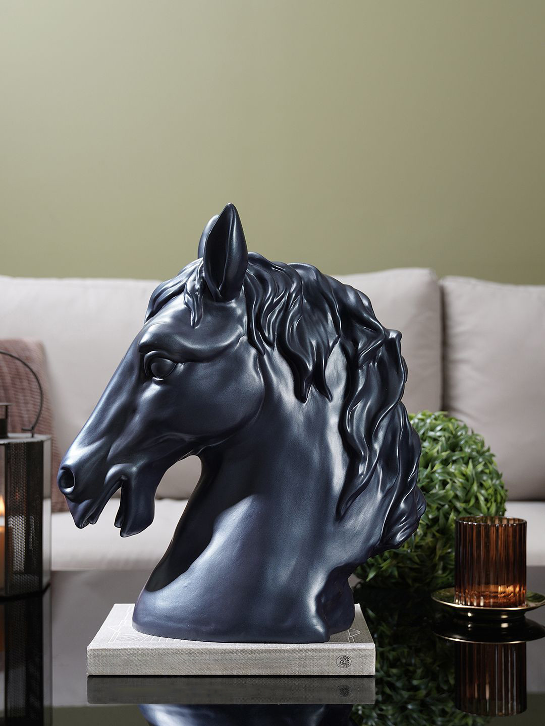 

Pure Home and Living Blue Matte Horse Head Figurine Showpiece