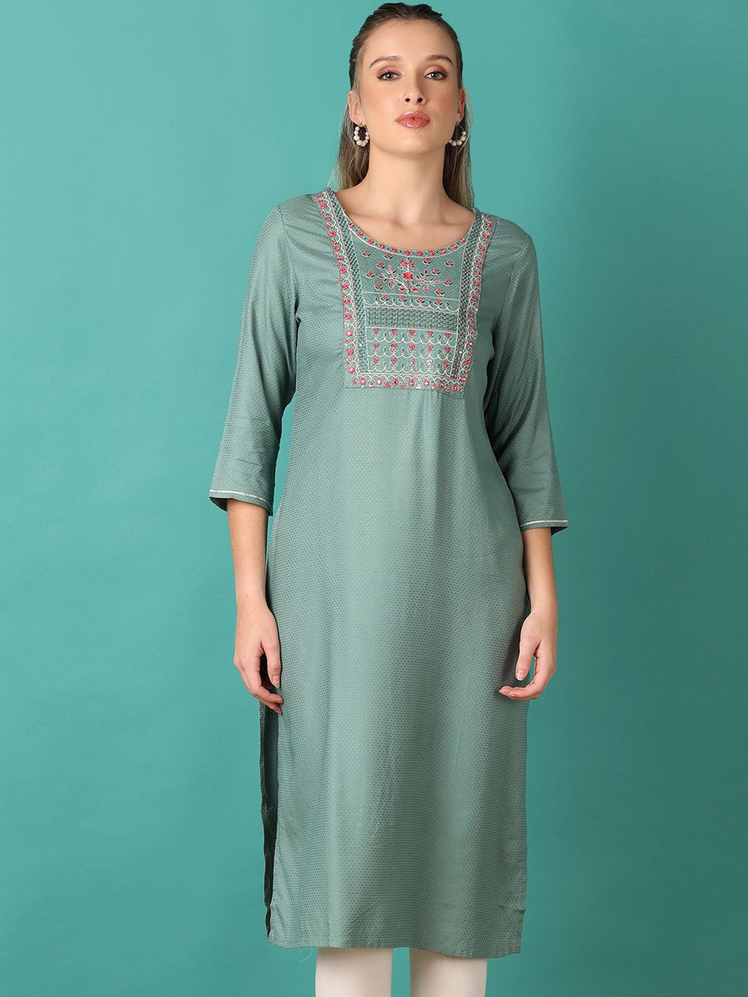 

V-Mart Women Woven Design Kurta, Green