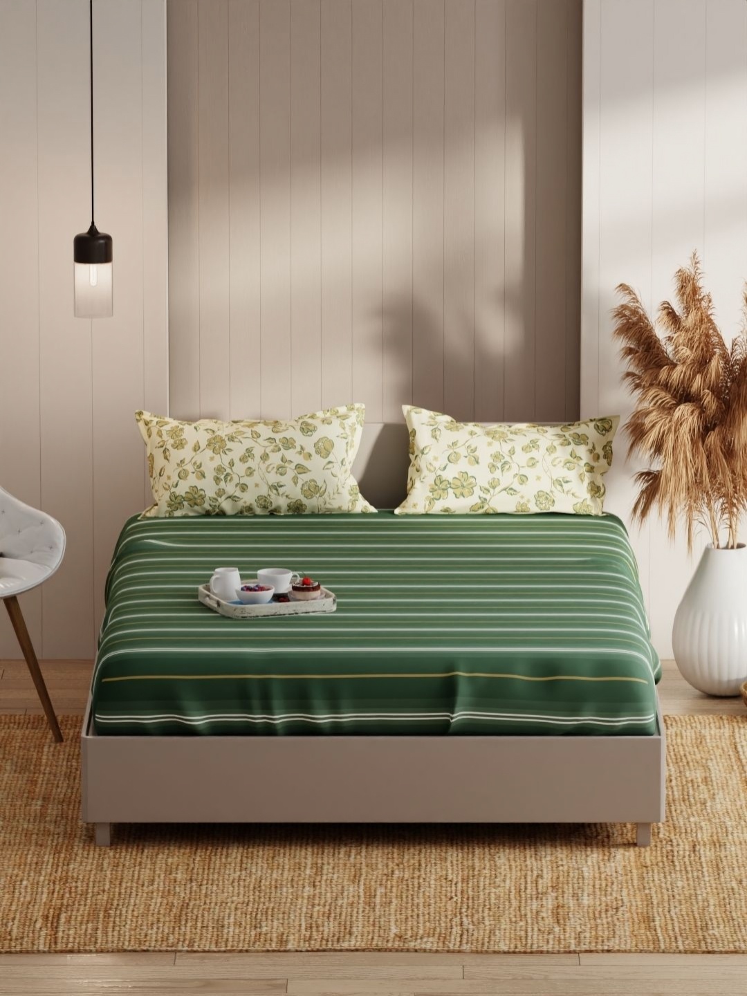 

KOPA bio-soft Green Microfiber 152 TC Queen Bedsheet with 2 Pillow Covers 2.31 m X 2.54 m