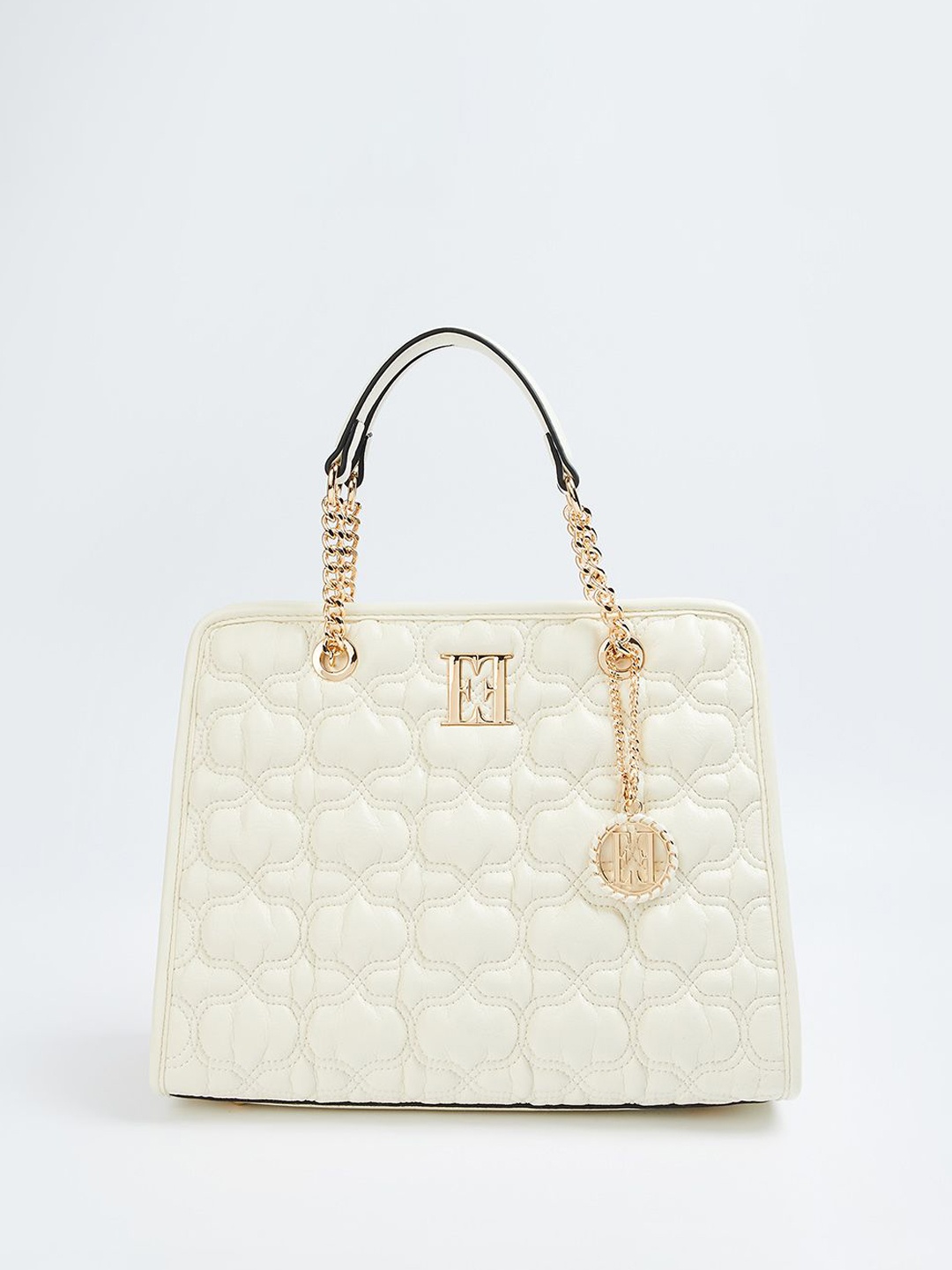 

ELLE Women Quilted Oversized Structured Shoulder Bag, Off white