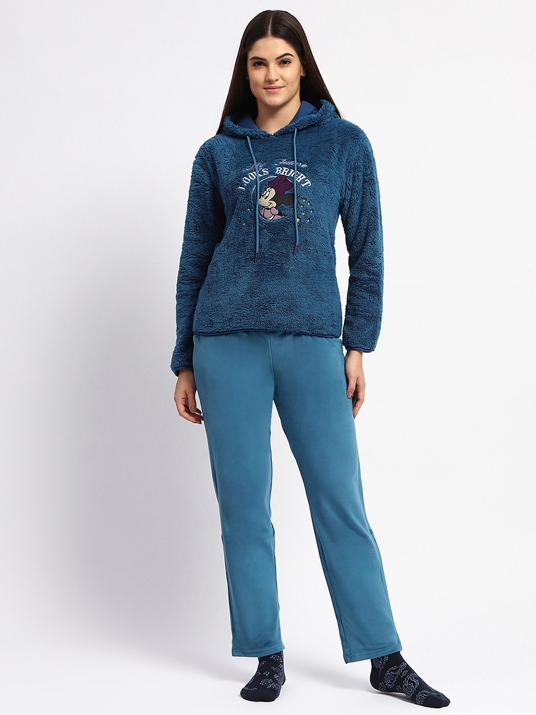 

MADAME M SECRET Women Printed Night suit, Teal