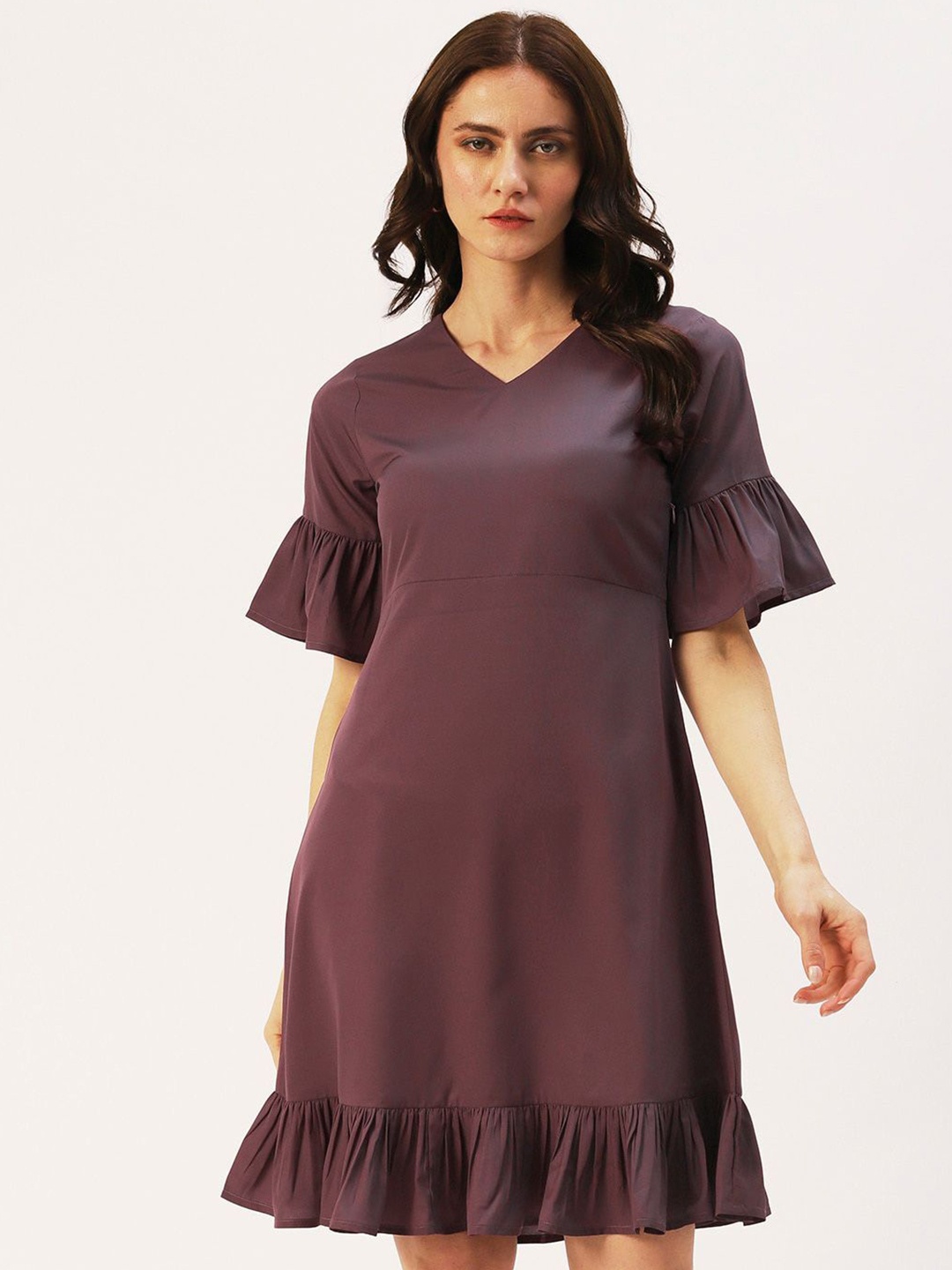

DressBerry Glam Women Flared Sleeve Crepe A-Line Dress, Mauve
