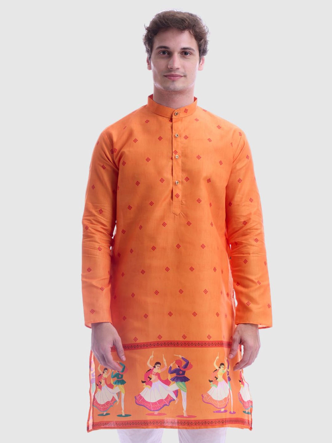 

Maharaja Men Ethnic Motifs Printed Thread Work Kurta, Orange