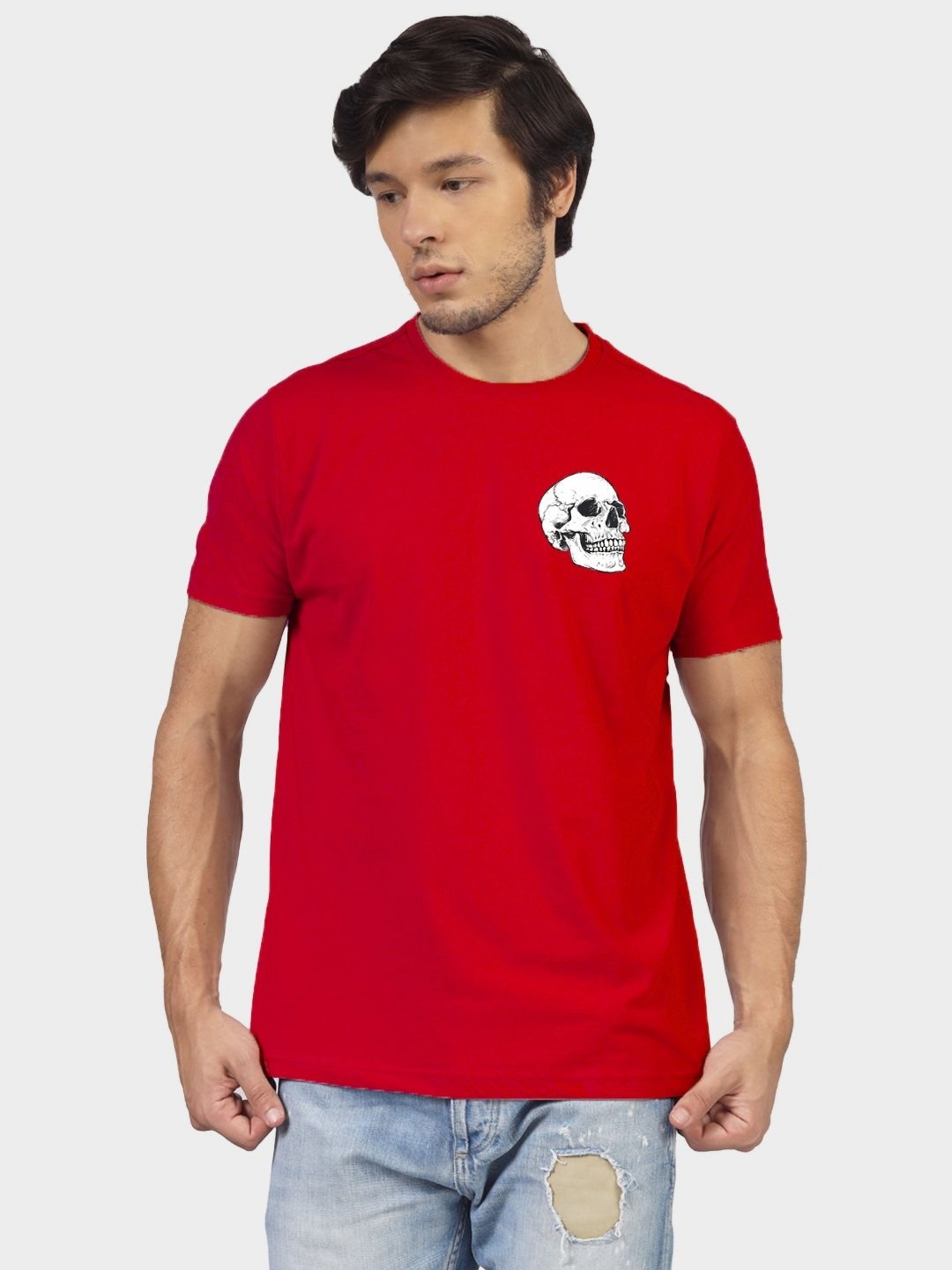 

Greylongg Men Graphic Printed Round Neck Cotton T-shirt, Red