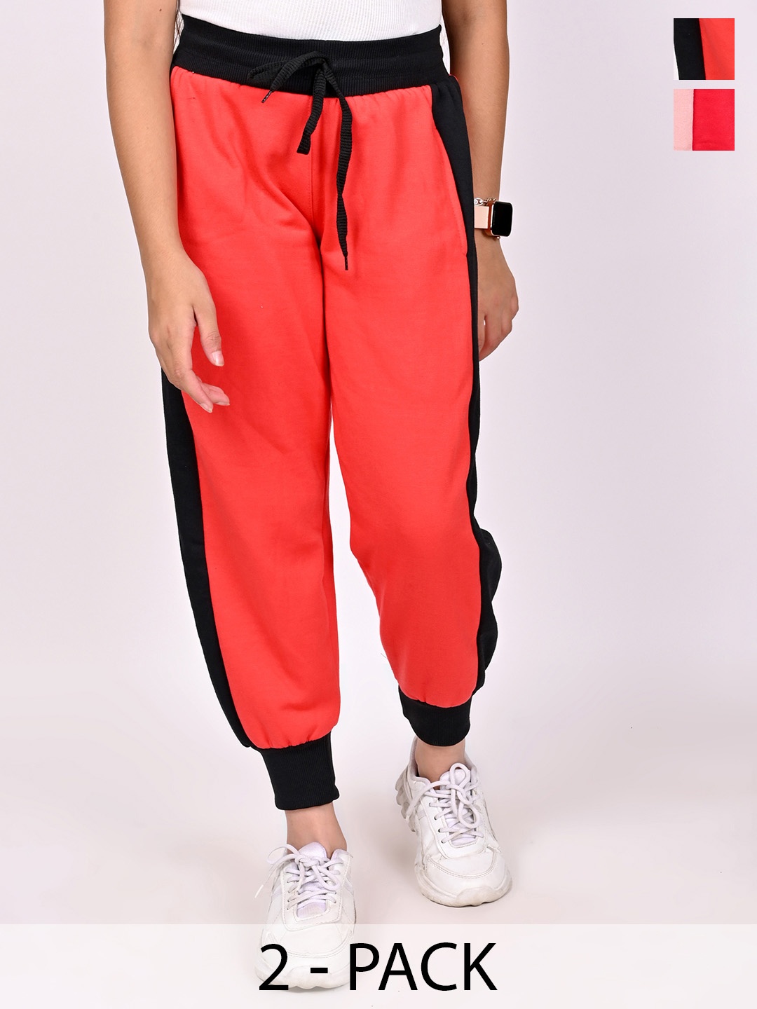 

BAESD Girls Pack Of 2 Colorblocked Regular Fit Joggers, Red