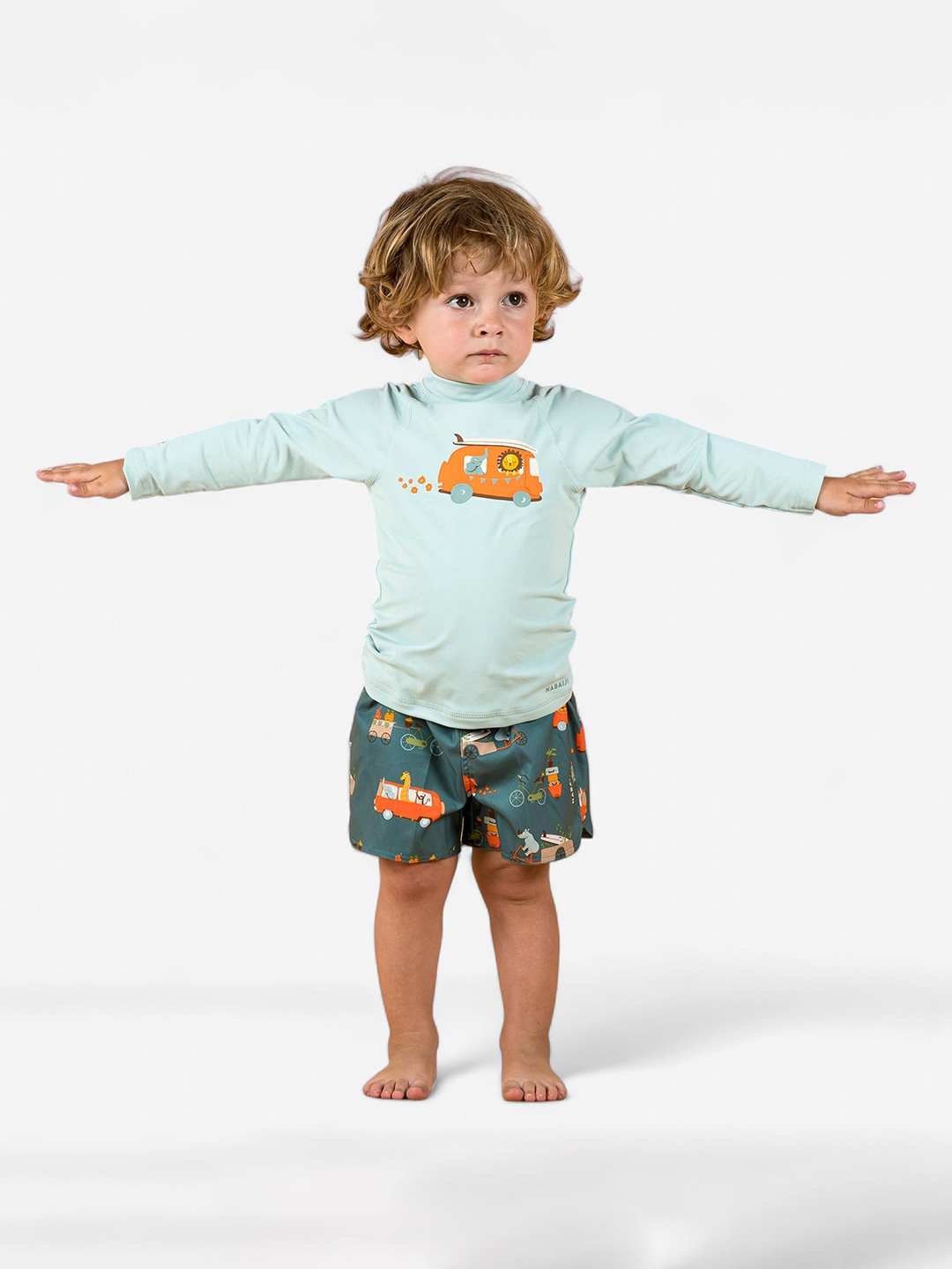 

Nabaiji By Decathlon Baby Boy Van Print Anti Uv Beach Swimming Tshirt, Green