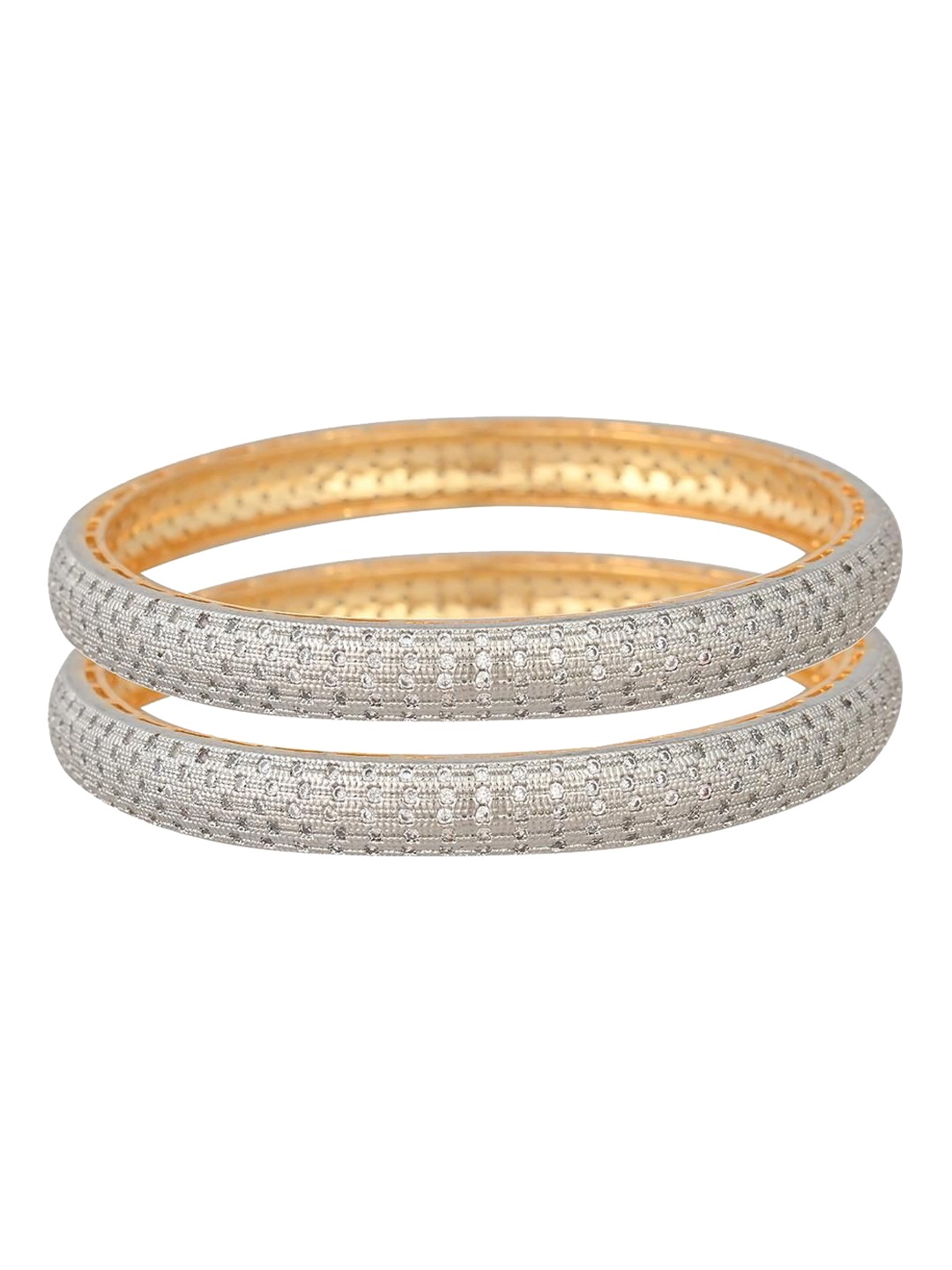 

RATNAVALI JEWELS Set Of 2 Gold-Plated American Diamond Studded Bangles, White