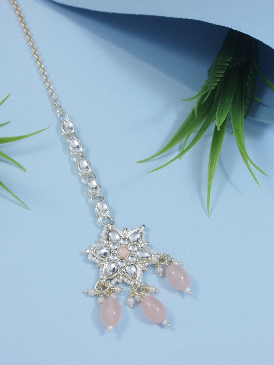 

I Jewels Gold-Plated Kundan & Pearl Maang Tikka