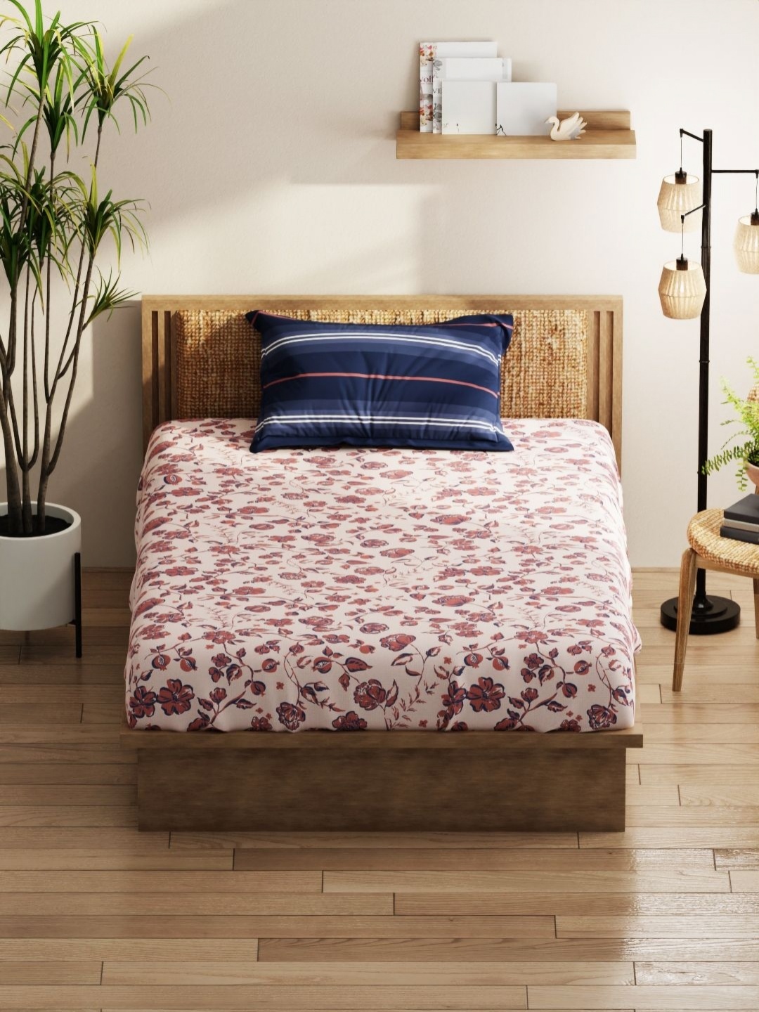

KOPA Red & White Floral 152 TC Queen Bedsheet with 2 Pillow Covers