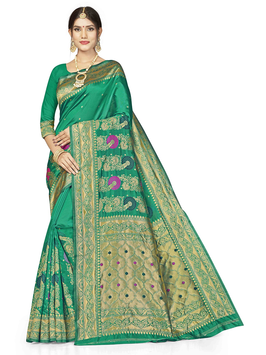 

Maroosh Woven Design Zari Banarasi Saree, Green