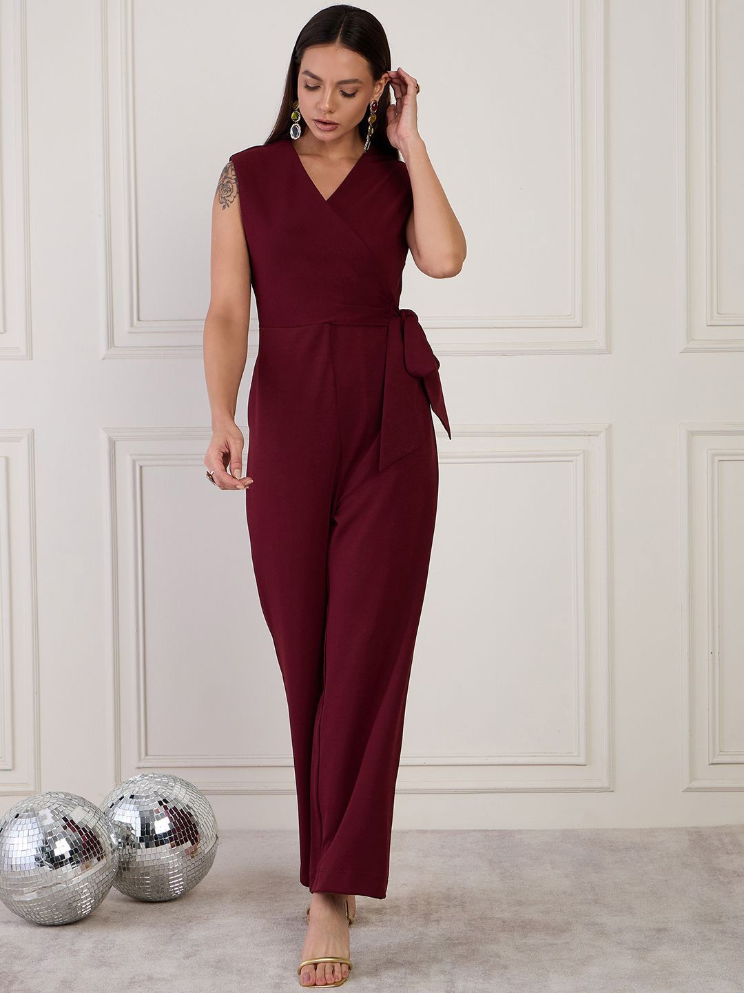 

MAGRE Women V-Neck Sleeveless Basic Jumpsuit, Maroon