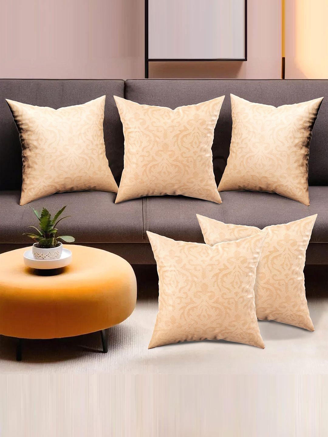 

Kuber Industries Beige 5 Pieces Ethnic Motifs Velvet Square Cushion Covers