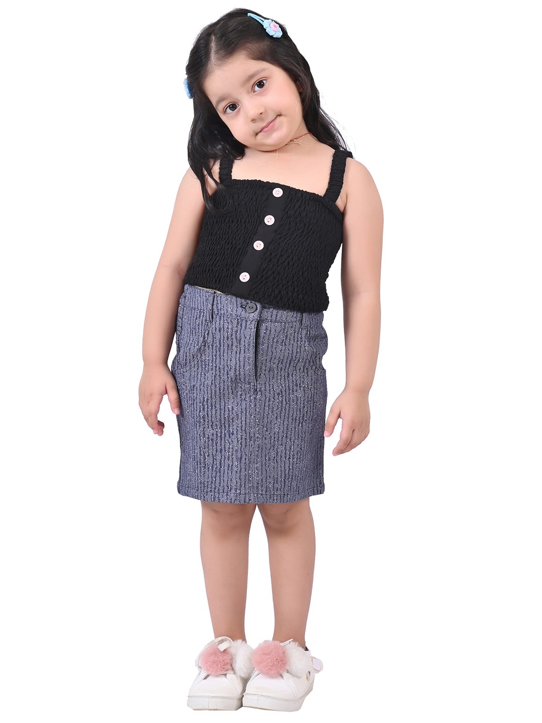 

Cloth Bites Girls Striped Pure Cotton Knee-Length Straight Skirt, Blue