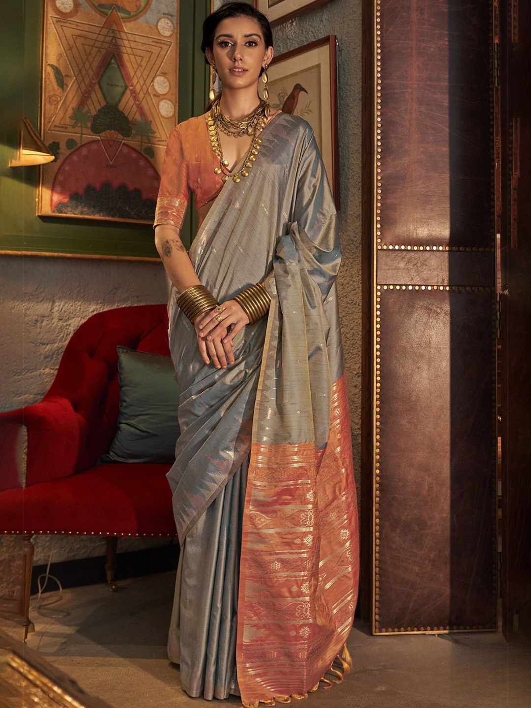 

MySilkLove Woven Design Zari Saree, Grey