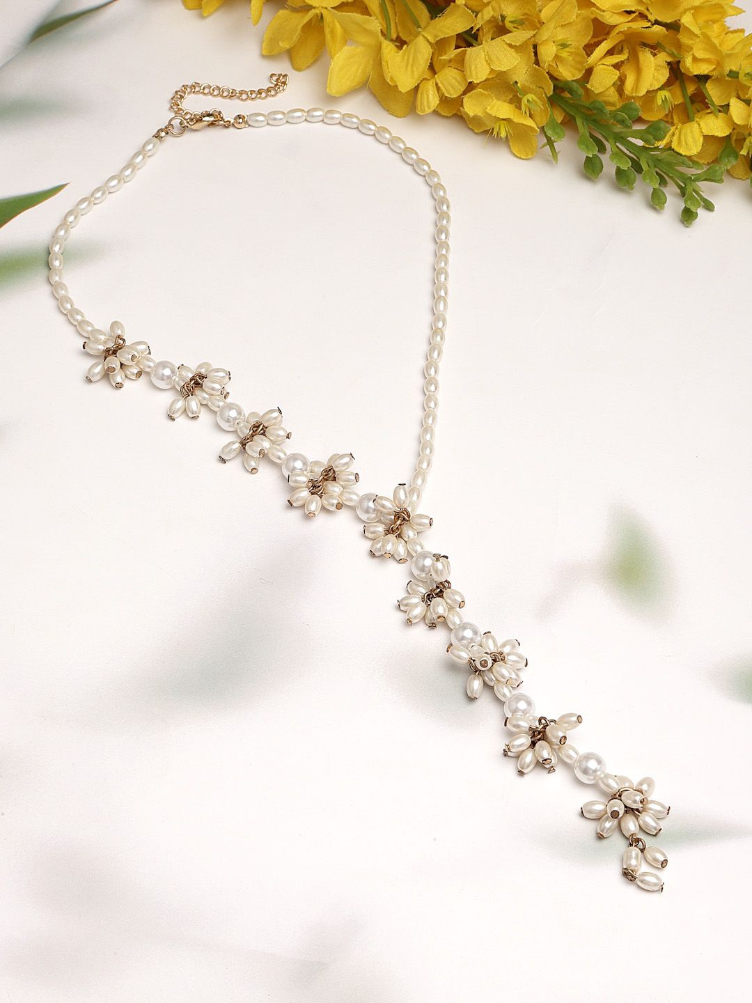 

Sanjog Gold-Plated Elegant Floral Pearls Beaded Embedded Necklace