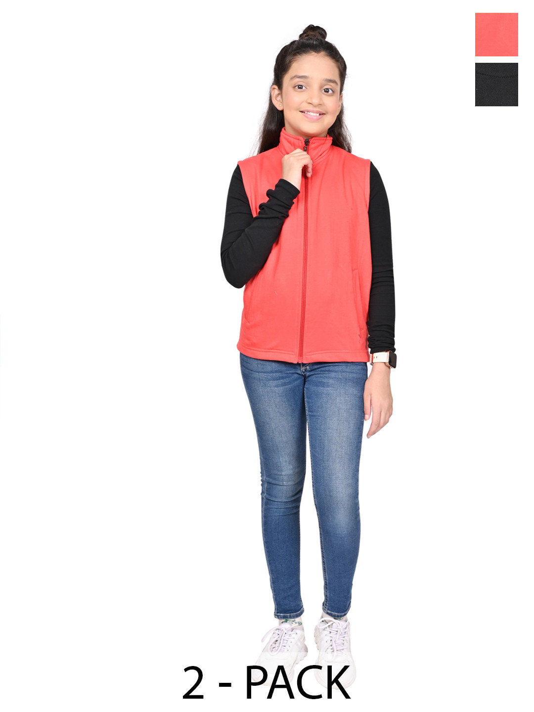 

BAESD Girls Pack Of 2 Mock Collar Solid Fleece Casual Open Front Jackets, Red