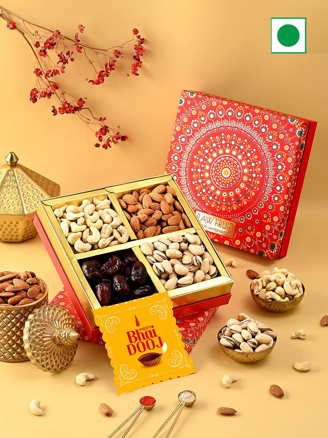 

RawFruit Bhai Dooj Dry Fruits Surprise With Roli Chawal, Red