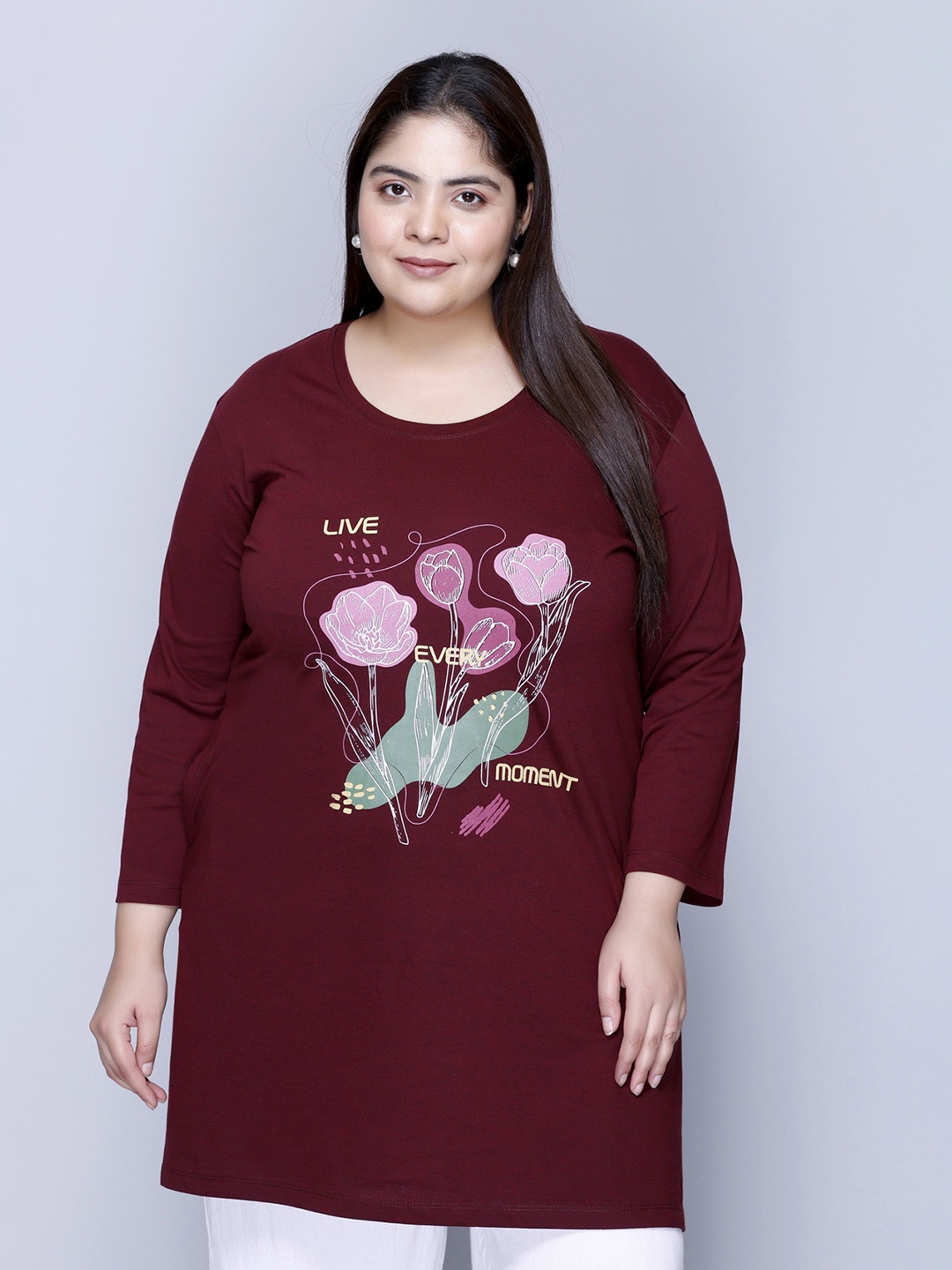 

IN Love Women's Printed Lounge Plus Size T-shirts, Maroon