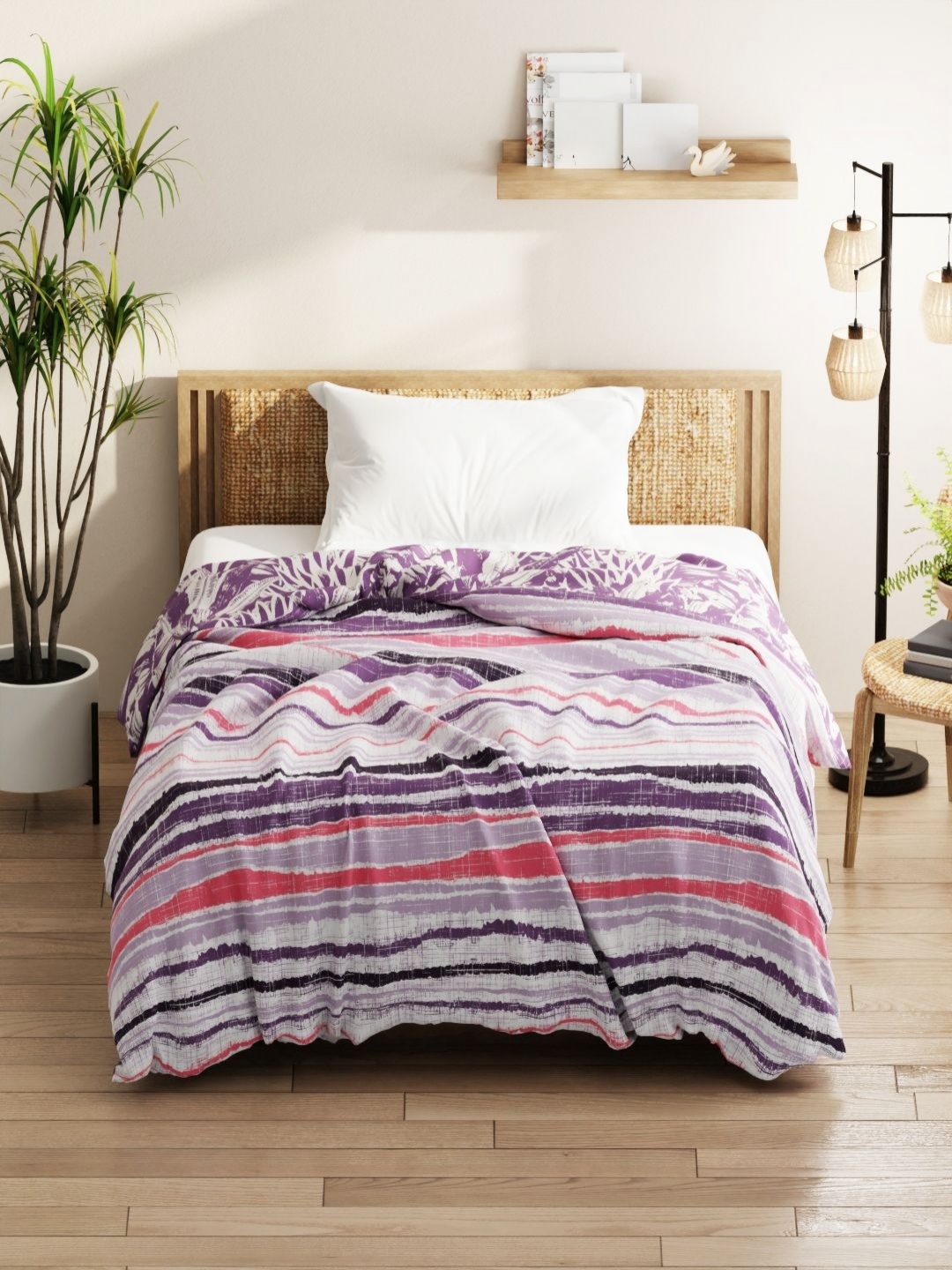 

KOPA Purple & Grey Striped Microfiber AC Room 120 GSM Single Bed Comforter