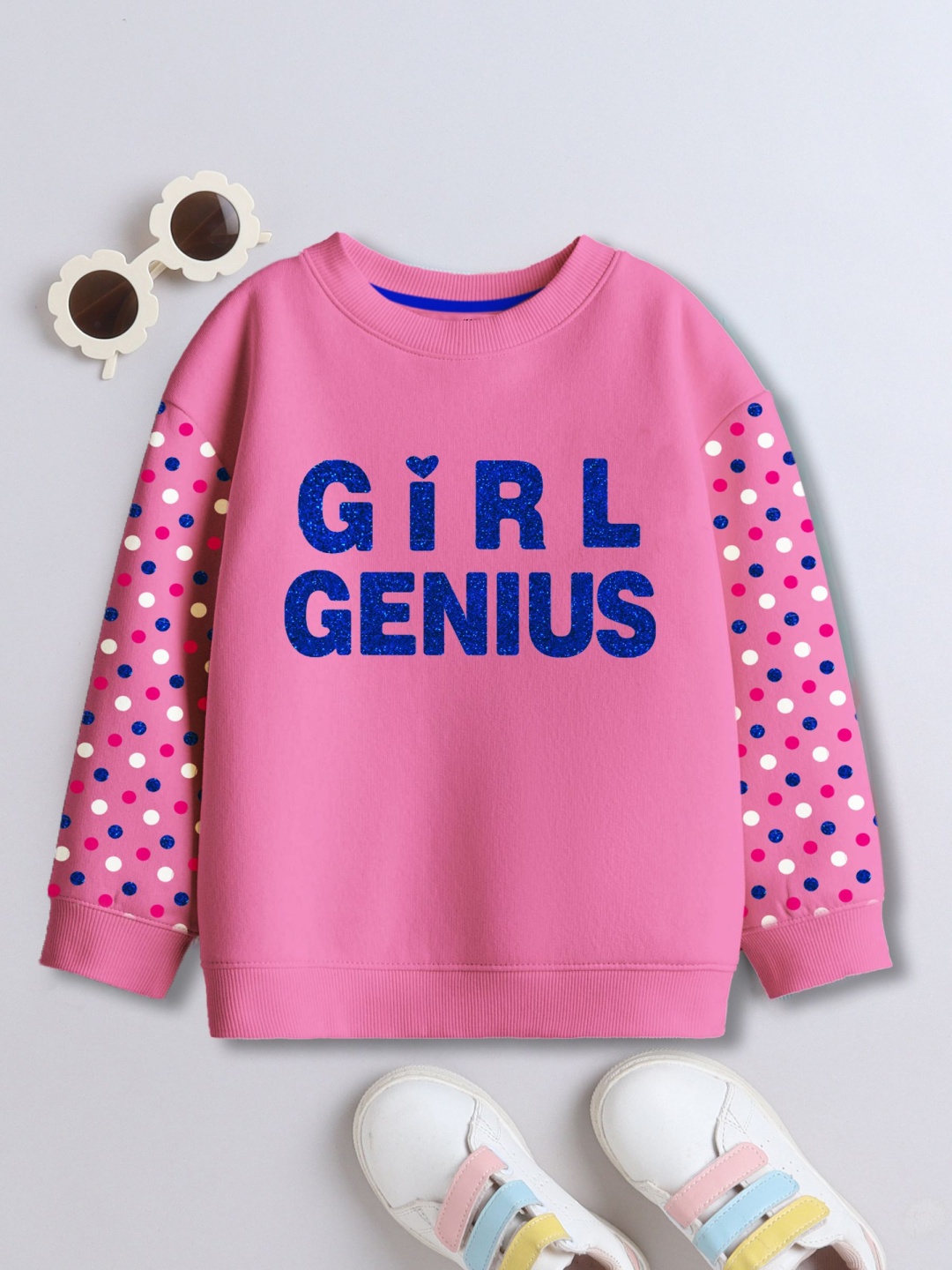 

3PIN Girls Typography Printed Round Neck Cotton Pullover Sweatshirt, Pink