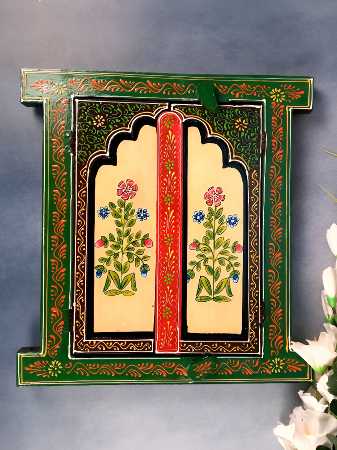 

apka mart Green & Red Wooden Jharokha Wall Decor