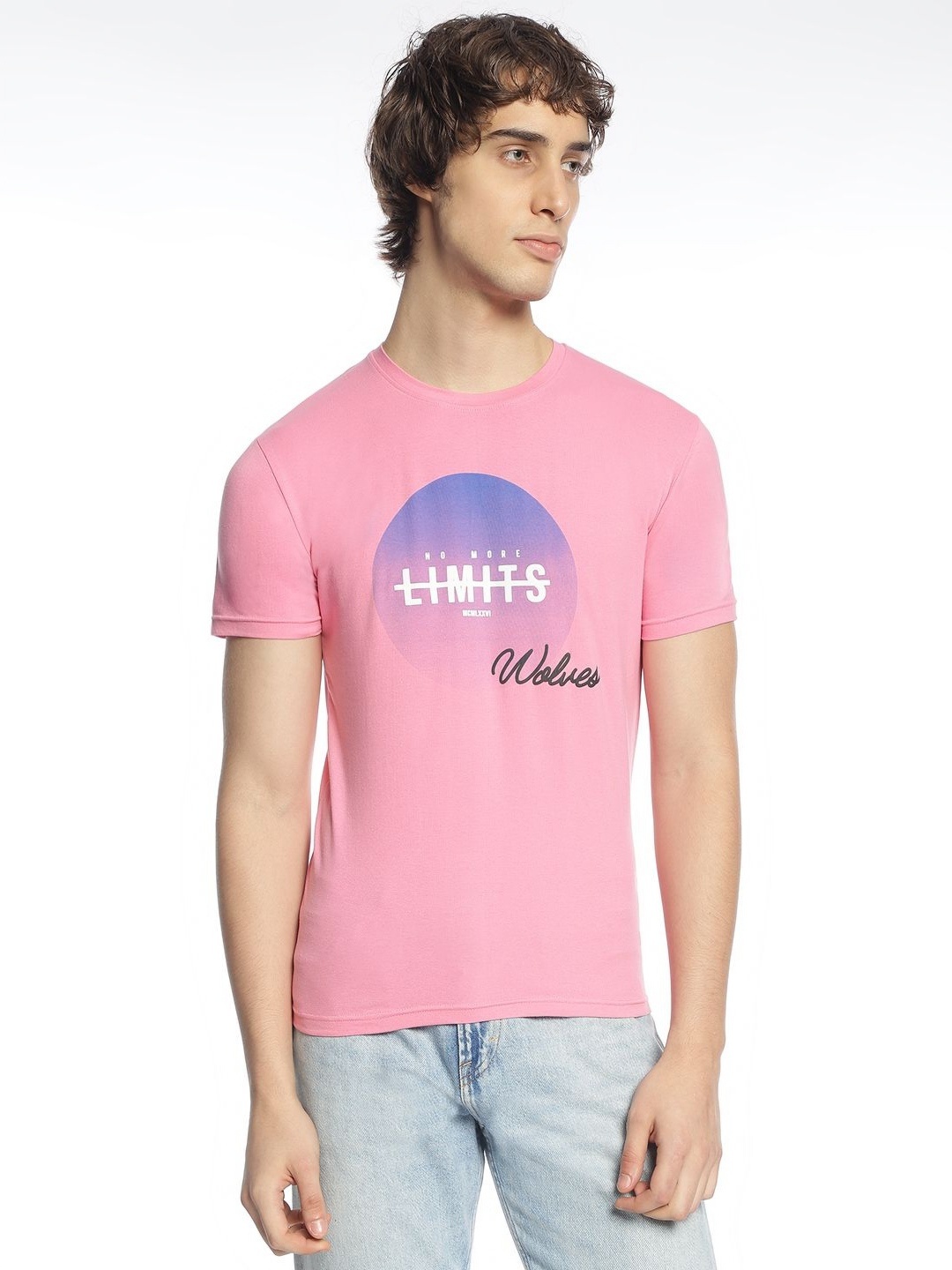 

BWOLVES Men Graphic Printed Round Neck Cotton T-shirt, Pink